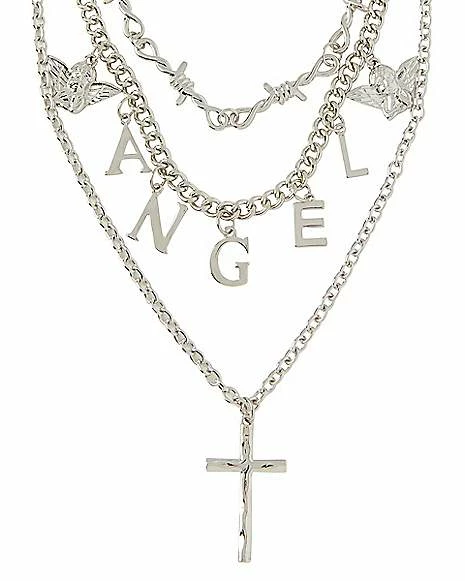 Best Sale ๐ Three Row Barbed Angel Cross Necklace ๐ 3 Best Sale ๐ Three Row Barbed Angel Cross Necklace ๐