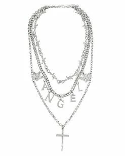 Alternative view of Best Sale 😍 Three Row Barbed Angel Cross Necklace 😀