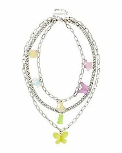 New ✔️ Flower Bear and Butterfly Triple Row Charm Necklace 🔔 -Sun & Moon-shop 03752094 b