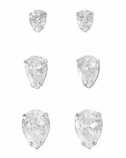 Brand new 🔥 Multi-Pack CZ Silvertone Titanium Stud Earrings 3 Pair - 20 Gauge ⭐