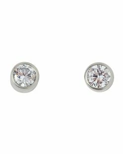 Best deal ✔️ Round CZ Silvertone Titanium Stud Earrings - 20 Gauge 💯