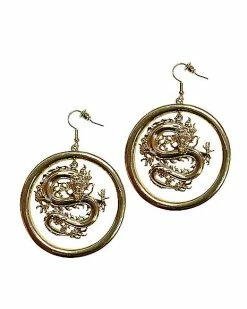 Best Pirce 💯 Goldtone Dragon Dangle Hoop Earrings ✔️