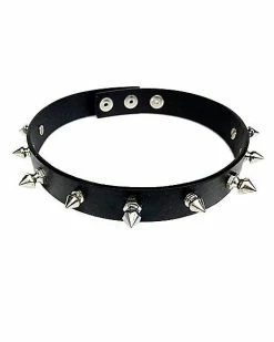 Best deal 🛒 Black Faux Leather Bolt Spiked Choker Necklace 🎁