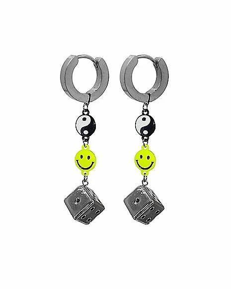 Best Pirce ๐ Yin Yang Smiley Dice Dangle Huggie Hoop Earrings - 18 Gauge ๐ฅ 3 Best Pirce ๐ Yin Yang Smiley Dice Dangle Huggie Hoop Earrings - 18 Gauge ๐ฅ