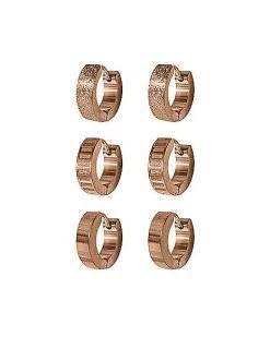 Deals 🔔 Multi-Pack Rose Goldtone Huggie Hoop Earrings 3 Pair - 18 Gauge 🛒