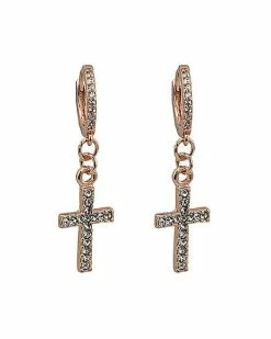 Flash Sale 😍 CZ Rose Goldtone Cross Dangle Huggie Hoop Earrings - 18 Gauge 🥰