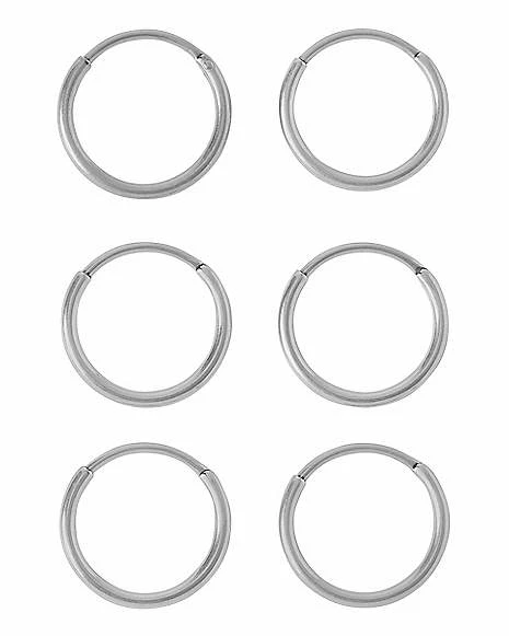 Budget π€© Multi-Pack Silvertone Endless Hoop Earrings 6 Pack - 20 Gauge π₯°