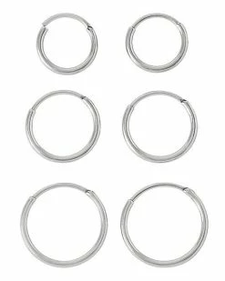 Wholesale ⌛ Multi-Pack Silvertone Hinged Hoop Earrings 3 Pair - 20 Gauge 🌟