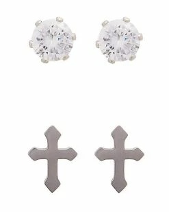 Brand new 🎁 Multi-Pack Round CZ and Cross Stud Earrings - 2 Pair 🔥