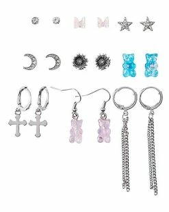 Promo 🤩 Multi-Pack Cross Bear Butterfly Stud and Dangle Earrings - 9 Pair 🔔