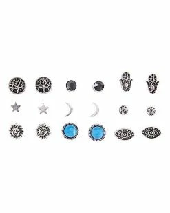 Wholesale ✨ Multi-Pack Assorted Tree Sun Eye Moon Stud Earrings - 9 Pair 🔥