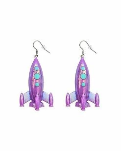 Outlet 🔥 Purple Rocket Ship Dangle Earrings - 18 Gauge 😉