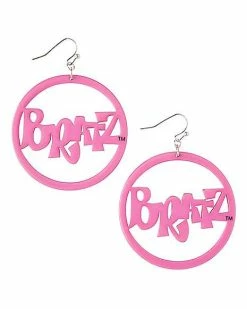 Best Pirce ⭐ Pink Acrylic Bratz Logo Hoop Dangle Earrings 🎁