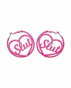 Budget 🥰 Slut Cursive Heart Hoop Earrings - 18 Gauge 💯