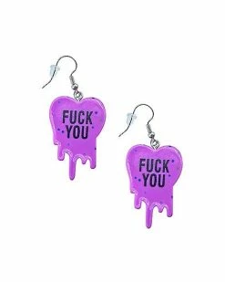 Best Sale 🤩 Fuck You Melting Heart Dangle Earrings - 18 Gauge ⭐