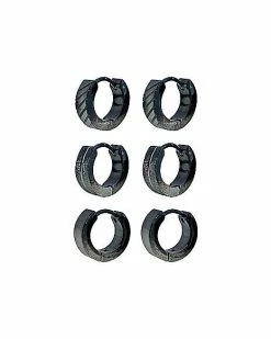 Wholesale 👏 Multi-Pack Black and White Ombre Huggie Hoop Earrings 3 Pair - 18 Gauge ⭐