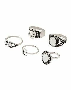 Promo 🌟 Multi-Pack Moon and Gem Rings - 5 Pack ⌛