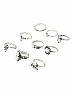 Outlet ⭐ Multi-Pack Antique Style Stone Rings - 9 Pack 🔔