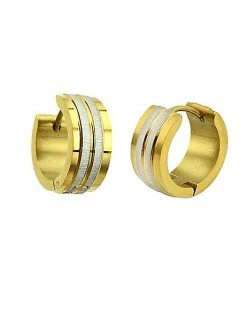 Best deal 😀 Goldtone and Silvertone Gem Double Stripe Huggie Hoop Earrings - 18 Gauge 🤩