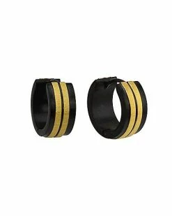 New 👏 Black and Goldtone Double Stripe Huggie Hoop Earrings - 18 Gauge ✔️