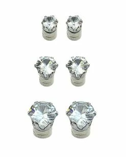 Best Sale ✨ Multi-Pack Round CZ Magnetic Fake Stud Earrings - 3 Pair 🥰