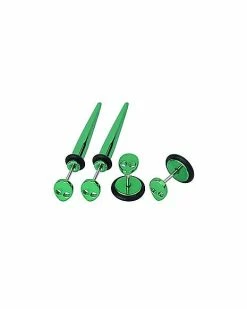 Promo ❤️ Multi-Pack Metallic Green Alien Fake Tapers and Plugs 2 Pair - 18 Gauge 👏