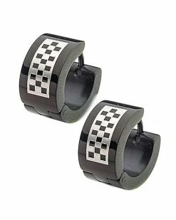 New 🔥 Black and Silvertone Checkered Huggie Hoop Earrings - 18 Gauge 🎉