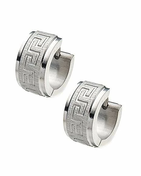 Cheap π Silvertone Greek Symbol Huggie Hoop Earrings - 18 Gauge π