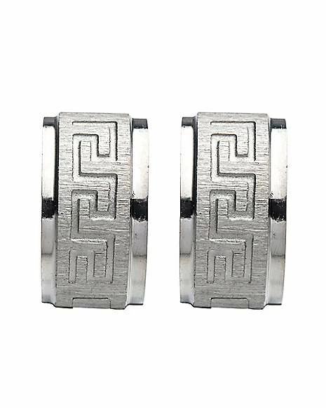 Cheap π Silvertone Greek Symbol Huggie Hoop Earrings - 18 Gauge π - Image 2