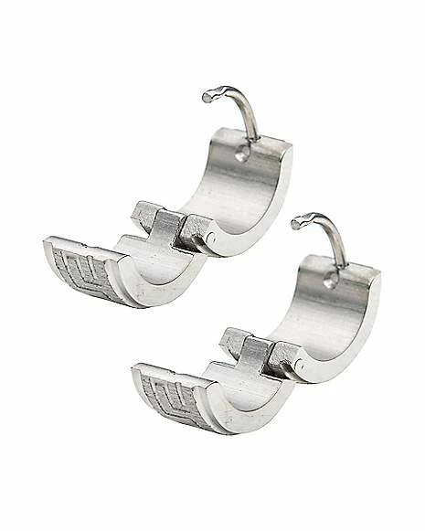 Cheap π Silvertone Greek Symbol Huggie Hoop Earrings - 18 Gauge π - Image 3