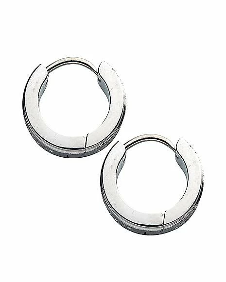 Cheap π Silvertone Greek Symbol Huggie Hoop Earrings - 18 Gauge π - Image 4