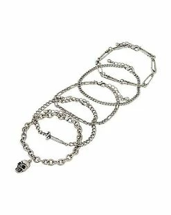 New ❤️ Multi-Pack Skull Pin Sword Chain Bracelets - 5 Pack 👍