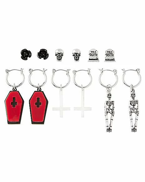 Top 10 π Multi-Pack Death Studs and Dangle Hoop Earrings - 6 Pair π