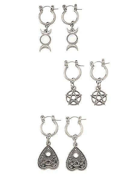 Hot Sale π Multi-Pack Pentagram and Moon Phase Dangle Earrings - 3 Pair π 3 Hot Sale π Multi-Pack Pentagram and Moon Phase Dangle Earrings - 3 Pair π