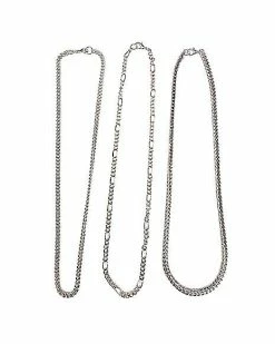 Best Sale ❤️ Multi-Pack Figaro Curb and Snake Chain Necklaces 3 Pack ❤️