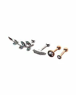 Best Sale ✔️ Multi-Pack CZ Leaf Cartilage Earrings 4 Pack - 18 Gauge 🌟 -Sun & Moon-shop 03818408 b