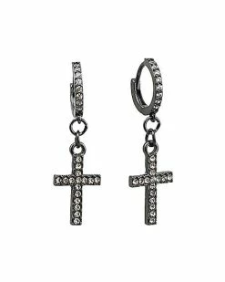 Cheap ⌛ Cross Dangle Huggie Hoop Earrings - 18 Gauge ✨