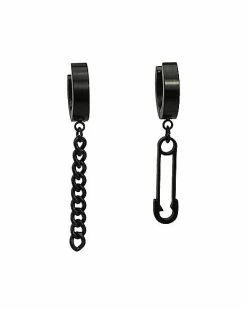 Best reviews of 🧨 Chain and Safety Pin Mismatched Dangle Huggie Hoop Earrings - 18 Gauge 👍
