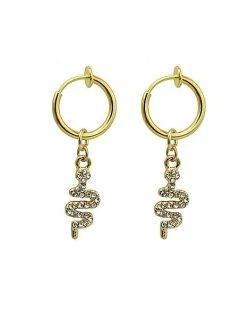 Cheap 🎁 CZ Goldtone Snake Dangle Clip On Hoop Earrings 😍