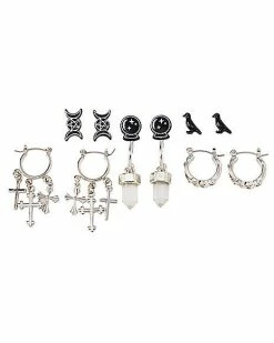 Best deal ✔️ Multi-Pack Raven Crystal Ball and Pentagram Earrings - 6 Pair 🧨