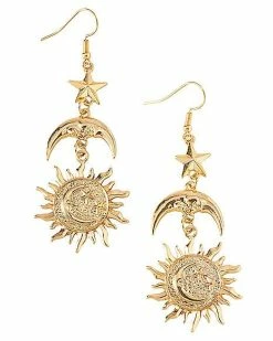 Wholesale 👏 Goldtone Celestial Sun Star and Moon Dangle Earrings 💯