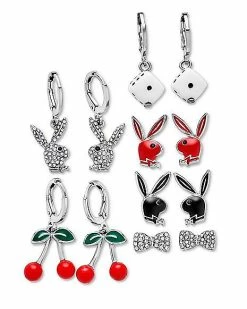 Wholesale 🔔 Multi-Pack Assorted Red and Black Playboy Bunny Dangle Earrings - 6 Pack 🛒