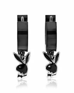 Buy 🎉 Playboy Bunny Black Huggie Hoop Dangle Earrings - 20 Gauge 🤩