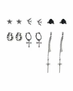 Brand new 🛒 Multi-Pack Cross Bird Star Rose Earrings - 6 Pair ⭐