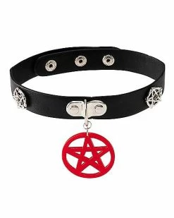 Outlet 🎉 Black and Red Pentagram Charm Choker Necklace 😉