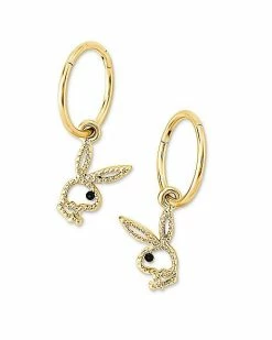 Hot Sale 🔥 CZ Goldtone Playboy Cutout Hoop Dangle Earrings - 18 Gauge ✨