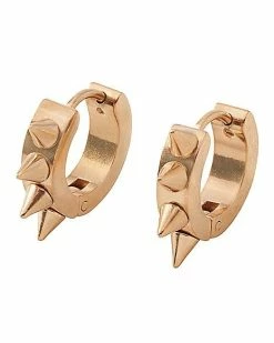 Best Sale 🌟 Goldtone Spike Huggie Hoop Earrings - 18 Gauge ⭐