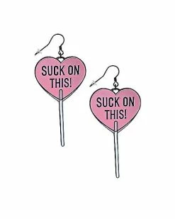 New 👍 Suck on This Heart Lollipop Dangle Earrings 🧨