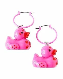 Buy ⭐ Pink Hearts Rubber Duck Dangle Earrings - 18 Gauge 😉