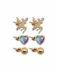 Deals 🎉 Multi-Pack Fairy Heart Stud Earrings 3 Pack - 18 Gauge 👏